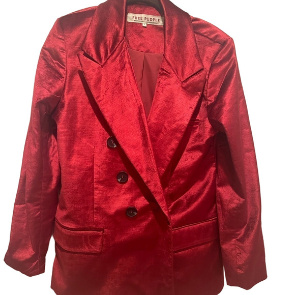 Free People Jackets & Blazers - Free People Velvet Ashby Blazer Cherry Juice Red Medium